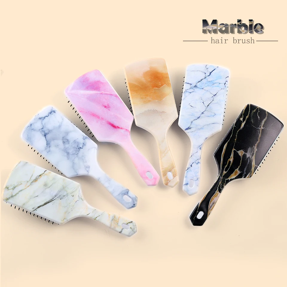 OEM Paddle Gold Marble Texture Hair Brush Hot Selling Square Air Cushion Massage Hair Scalp Brush Cheap Manufacture Customized (1600135322537)