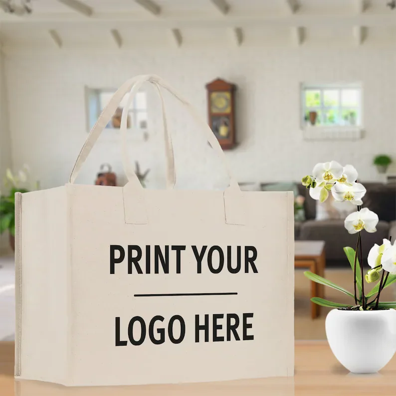 Custom logo Large Blue laminated Canvas Tote Bag  beach bag eco friendly handbag durable for shopping