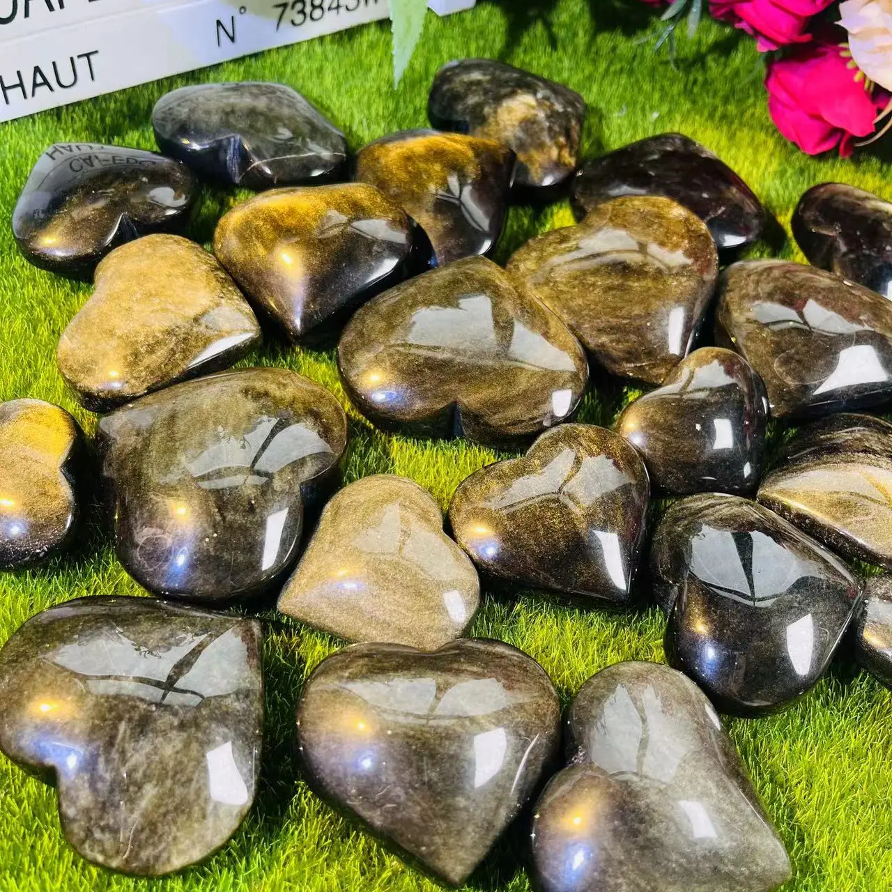 Wholesale Natural High Quality Golden Obsidian Heart Crystal Hearts  For Healing