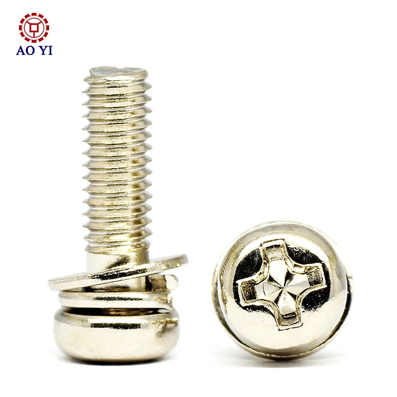 Customized High Quality M2 M3 M4 M5 M6 M8 M10 Spring Pads Flat Washer Cross Pan Round Head Car Triple Combination Screw