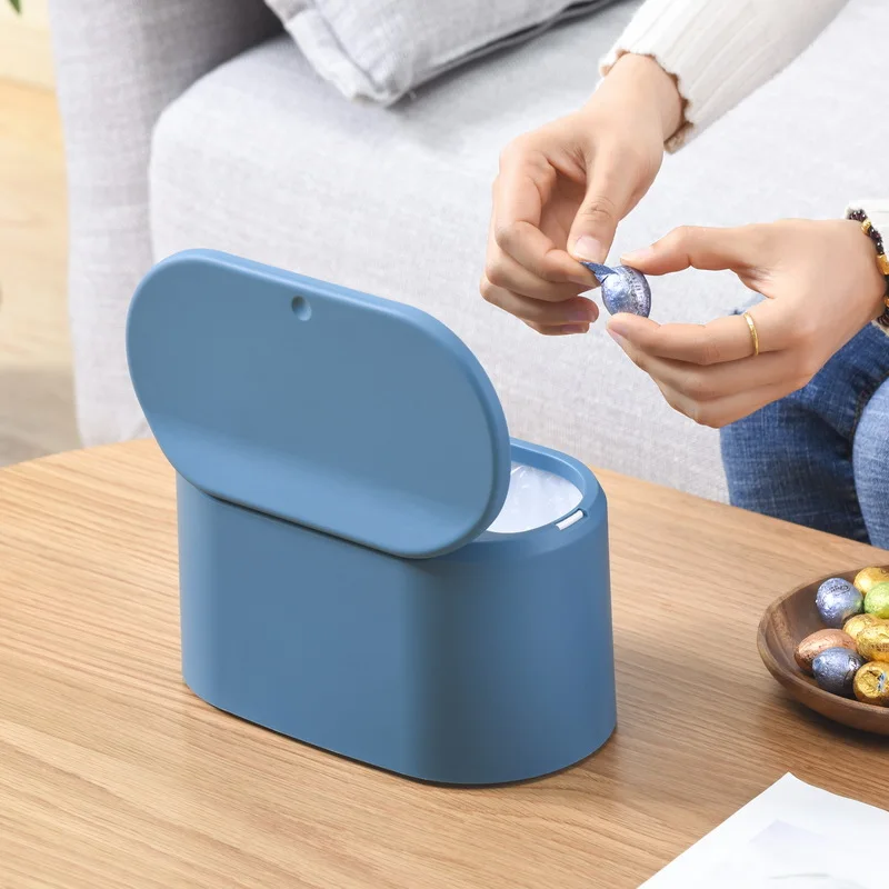 Push-type Pop Lid Office Bedroom Car Counter Top Small Nordic Wind Ins Garbage Plastic Trash Bin Small Mini Desktop Trash Can