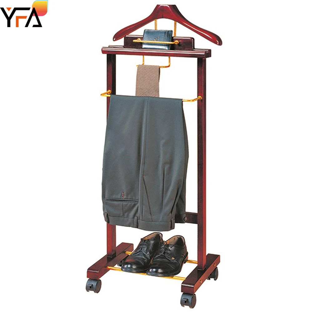 Solid Wood Floor Hanger Valet Rack Trouser Bar Tie Bar & Shoe Rack Mahogany Hotel Coat Rack for Hallway Entryway Bedroom