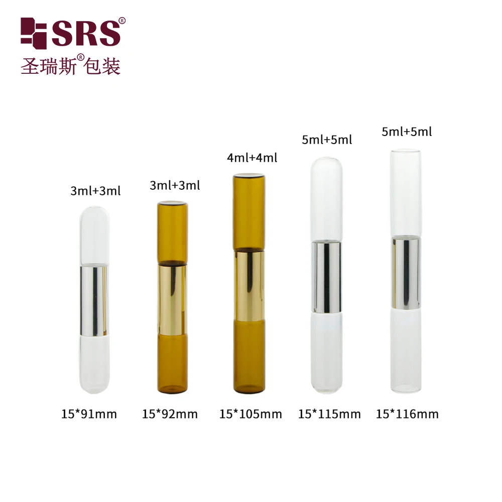 Empty Double-ended Essential Oil Glass Roll On Bottle 3+3ml 4+4ml 5+5ml Skin Care Serum Glass Bottle With Steel Roller Ball