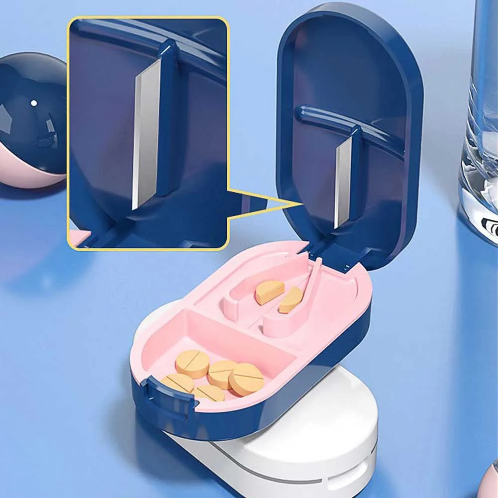 Pill Cutter Box Portable Drug Box Tablet Cutter Splitter Medicine Pill Holder Pill Cutter Box