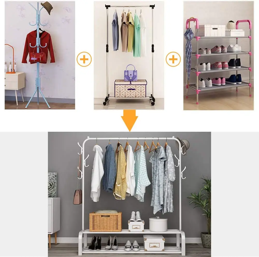 clothes rack hanger garment shoe rack diy clothes hanger portable collapsible floor-standing coat rack