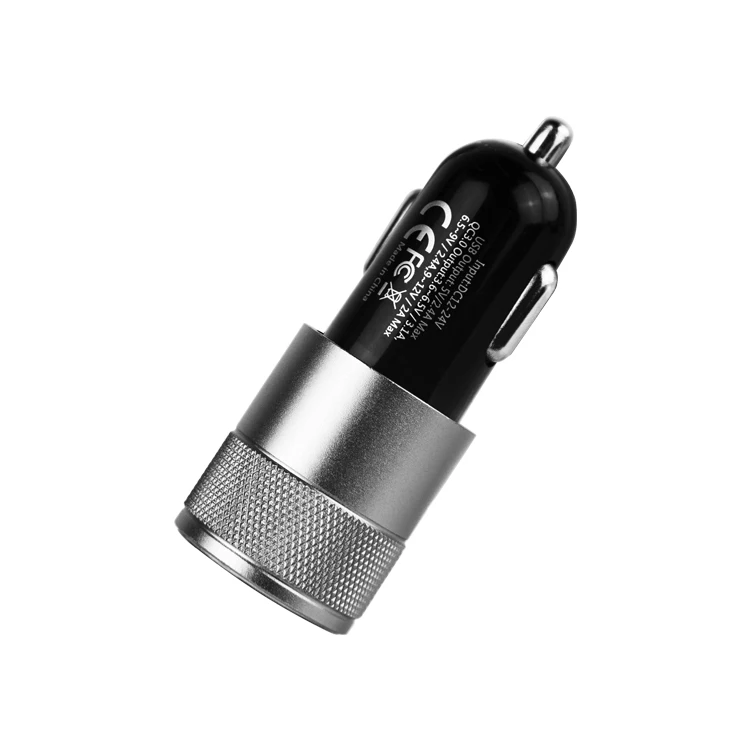 
5V 3.1A 2.4A cigarette lighter socket Dual Usb Aluminum Alloy Case Metal with led light Car Charger 