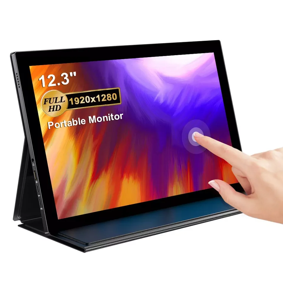 UNEW Portable Monitor 12.3 Inch Touch Screen LCD Monitor 1920X1280 HDM USB C Screen for Computer