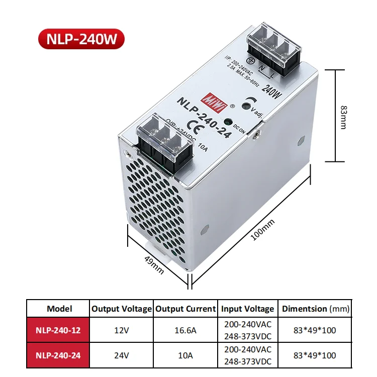 MiWi NLP-240-24 Din rail fixed industrial power supply 24VDC 10A LED Switching Power Supply 240W