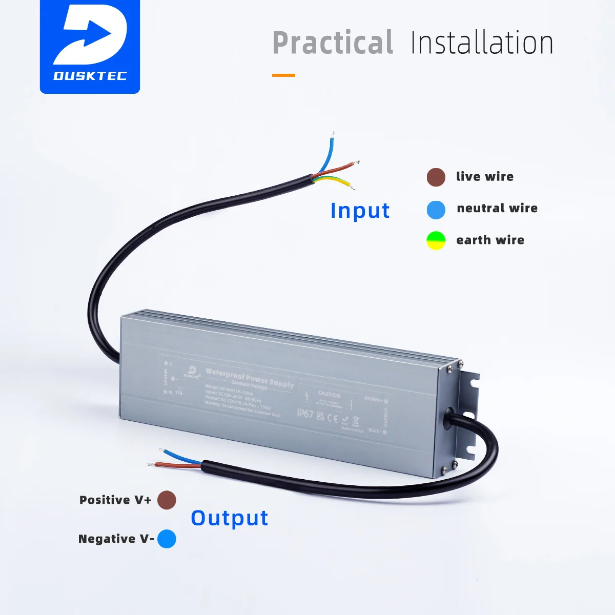 DUSKTEC CUSTOM ROHS 60W 100W AC 100-260V DC 12V 24V IP67 одноканальный входной выход RGB светодиодный контроллер Triac драйвер