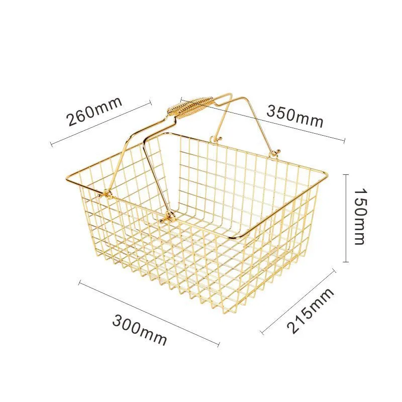 350*260*150mm 12L Golden Wire Shopping basket metal mesh storage shopping basket accessory make-up snack store shop