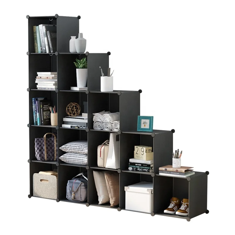 Black Color Plastic DIY Modular Cube Storage Organizer Closet Cabinet
