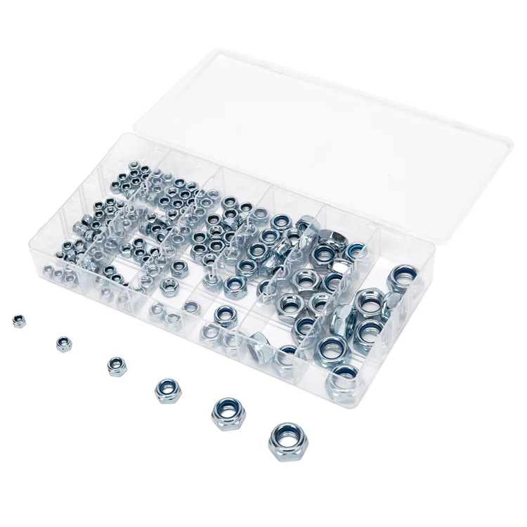 Direct Selling 128pcs SAE and Metric Hex Lock Nuts Nylon Insert Nut Assortment Kit