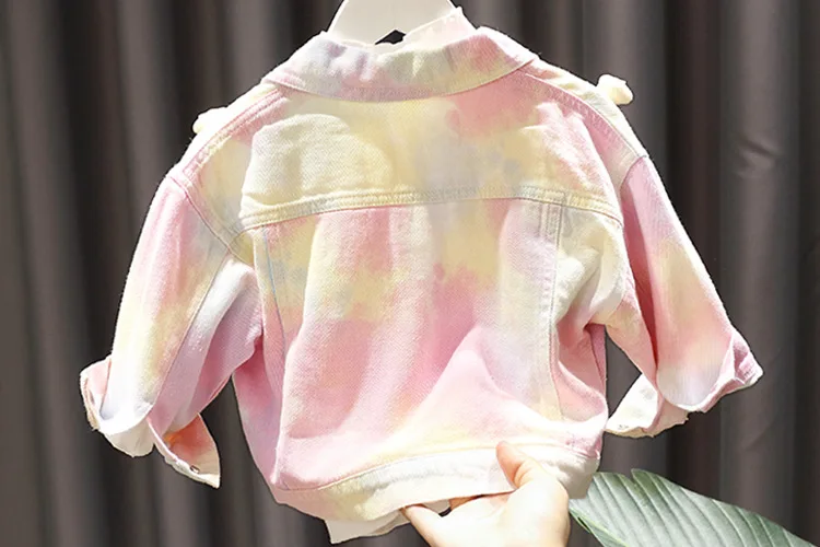 Ivy83629A 1-7Y Girls Baby Cute Little Bear Tops 2023 Kids Spring Autumn New Fashion Fancy Jackets Girls Tie Dye Denim Coat
