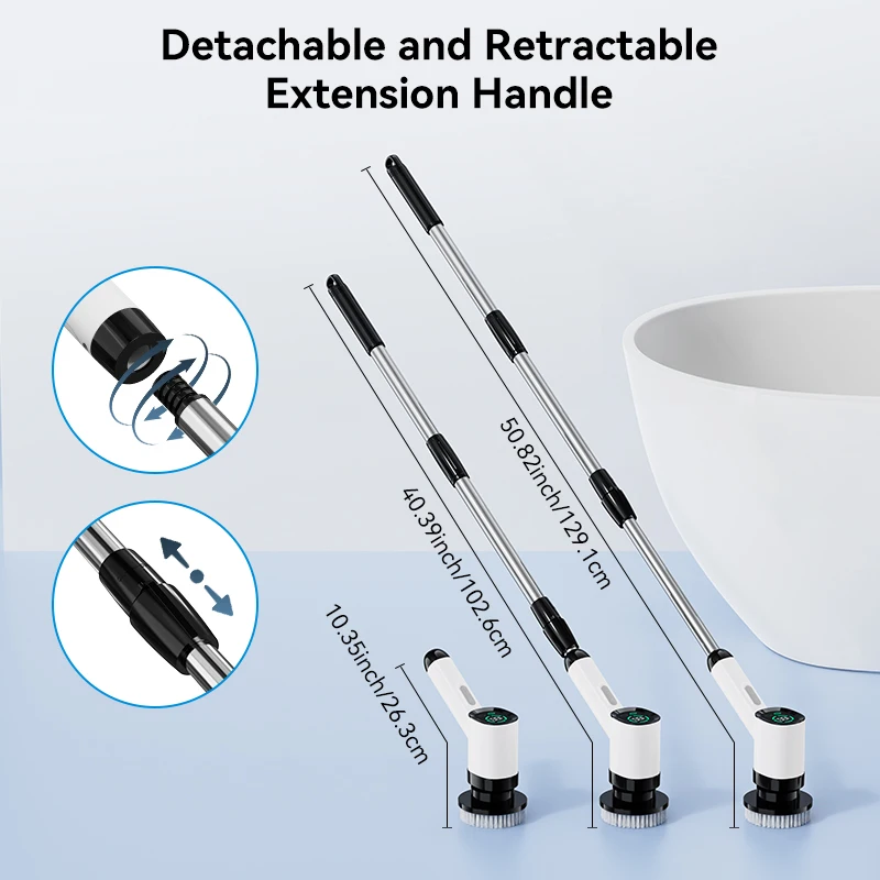 Home 360 Degree Regulate 7-In-1 Cordless Long Handle Detachable Adjustable Electric Spin telescopic washing brush for cleaning