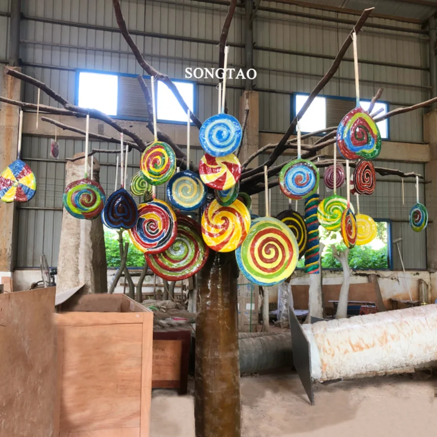 Artificial decorative dry trunk candy tree hanging lollipops tree for outdoor or kindergarten