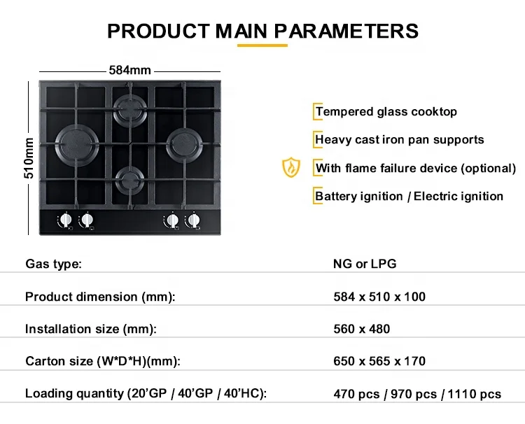 Einbau Gaskochfeld Modern Novel Design Glass Top Kochfelder 4 Burner Built in Gas Hob