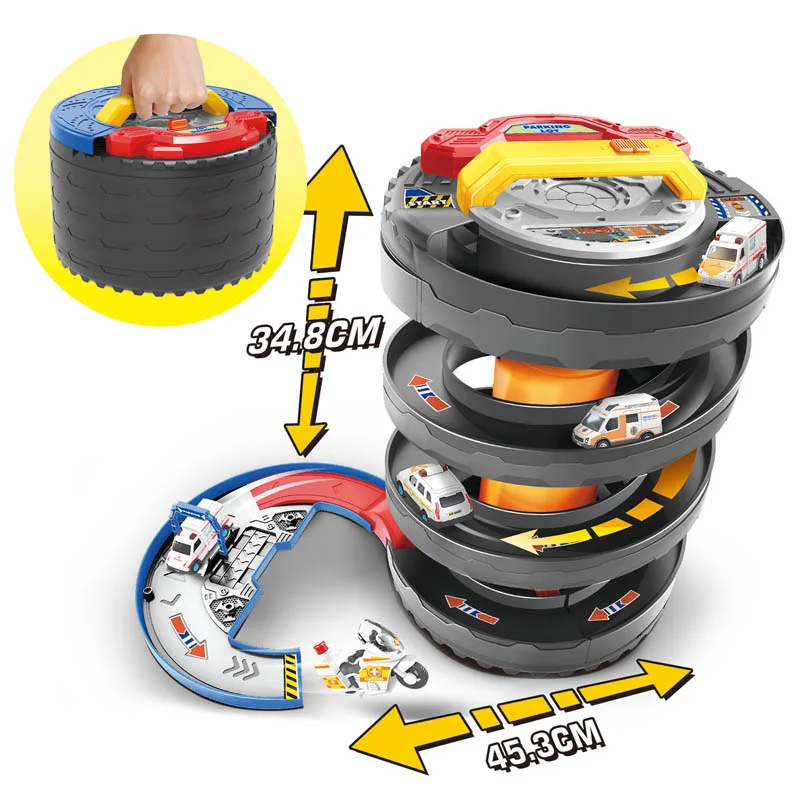 Hot Sale Creative Tire Deformation Parking Lot Toys With Light Music Track Toys Sets Diecast Car Alloy Vehicle For Kids