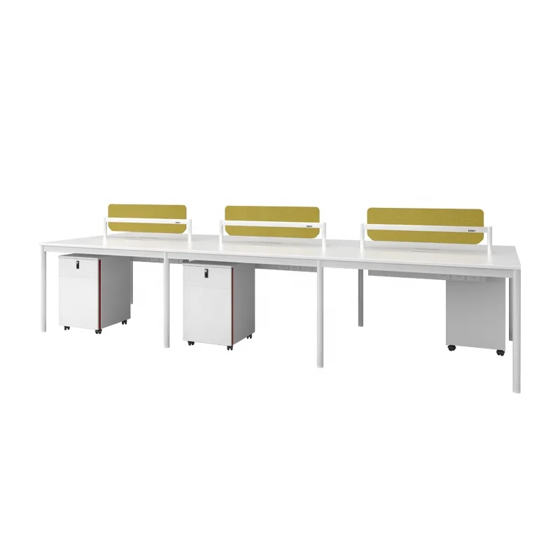 Quality Standard Size Double Side Round Tube Leg Metal Furniture Frame Multiple Employees Simple Office Work White Table