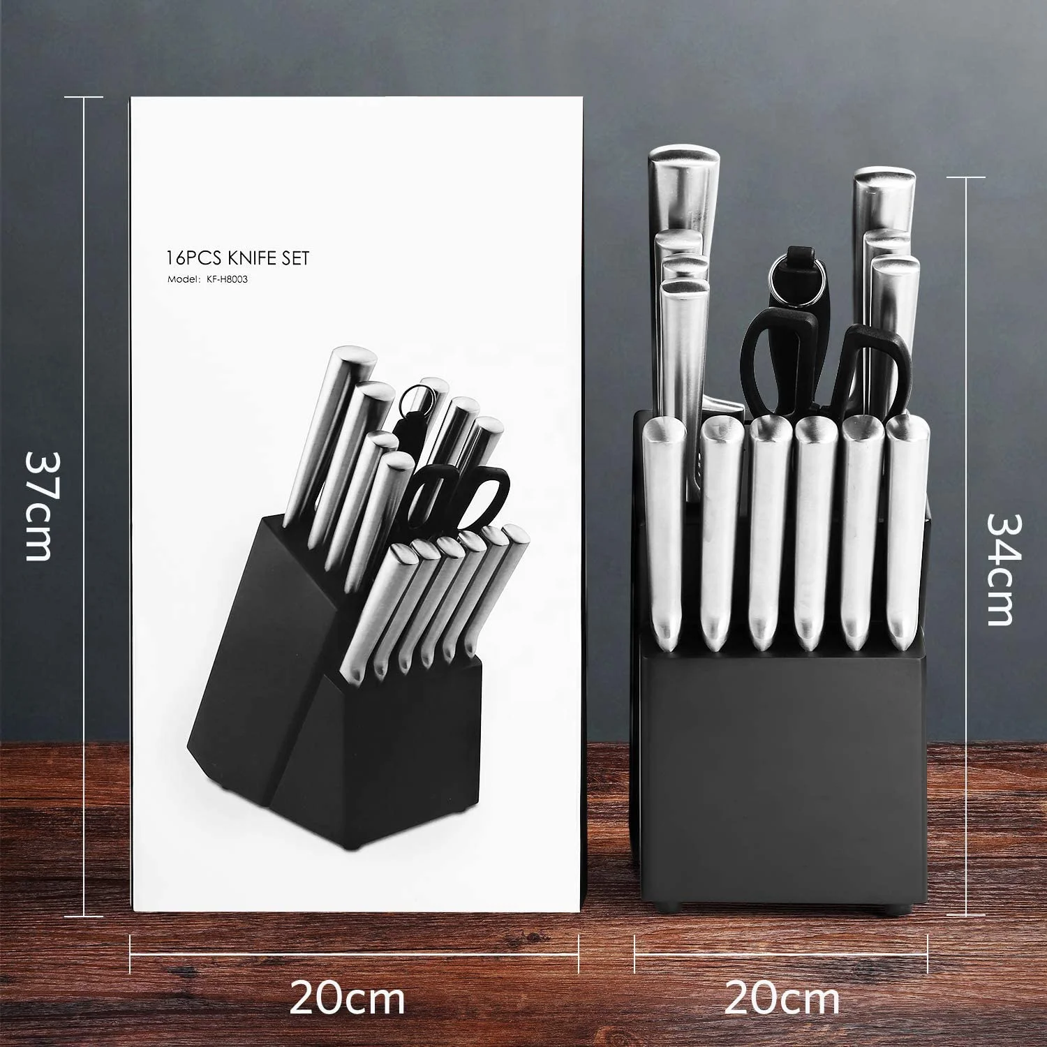 Cutlery chef Knife Block Set ,15 Pieces German Stainless Steel kitchen Knife Set With Wooden Block
