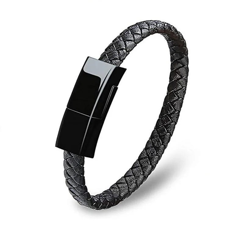2019 Hot Seller Portable Braid Leather Charger Cord  Smart USB Charging Cable Bracelet for Android Iphone Type C