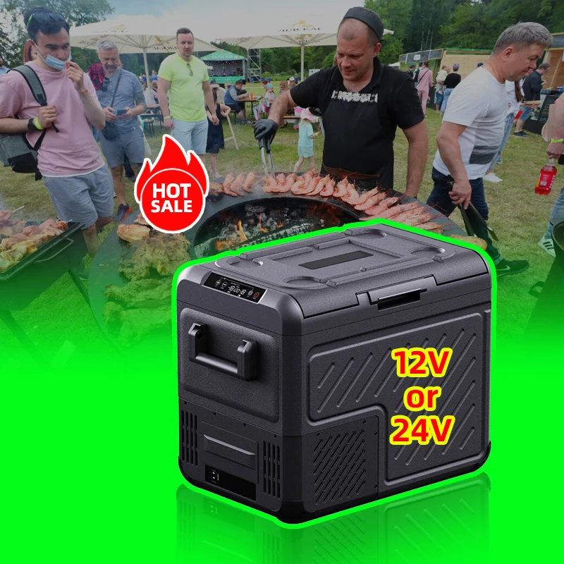New Design Portable 18-55 Litres Compressor Car Freezer with Dual Rooms 12V Compressor Cooling System Outdoor Camping