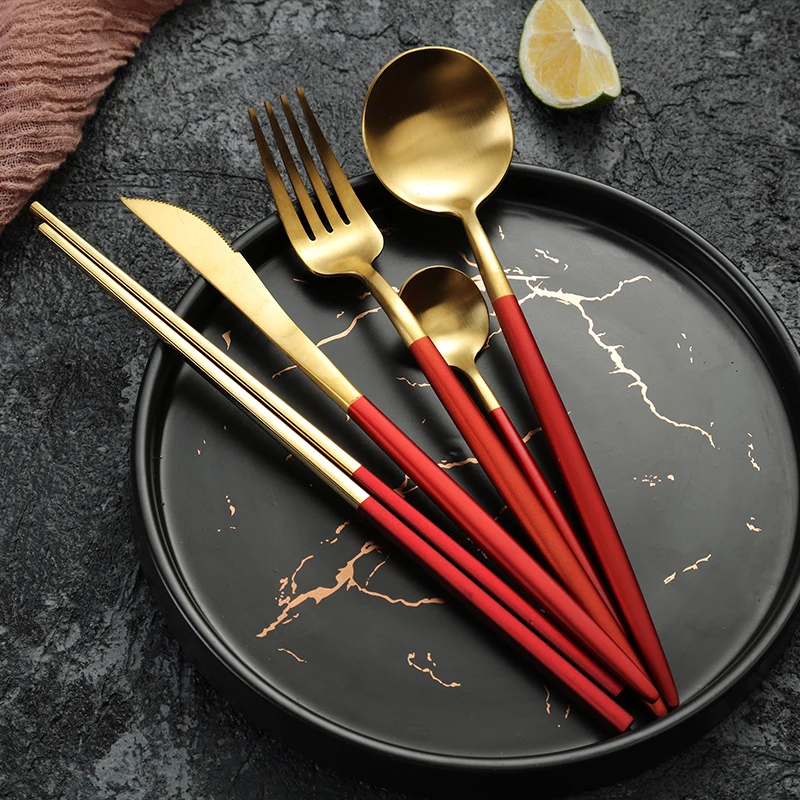 
Luxury Gold Plated Cutlery Set Stainless Steel Cutlery Sanding Polish Gold Flatware Set 