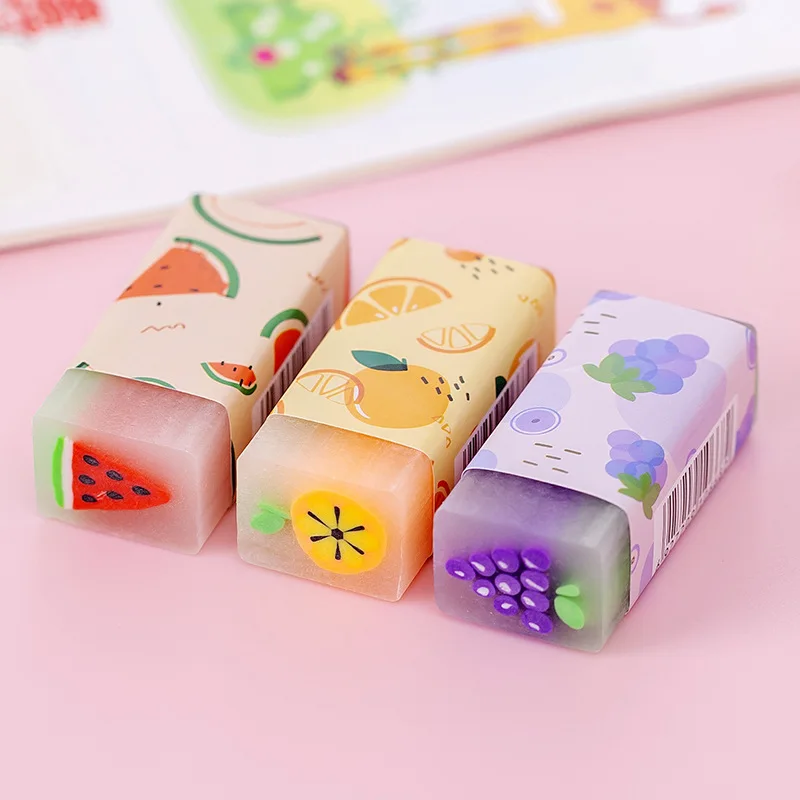Wholesale Student Stationery Pvc Strawberry Watermelon Dinosaur Eraser Cute Cartoon Fruit Eraser