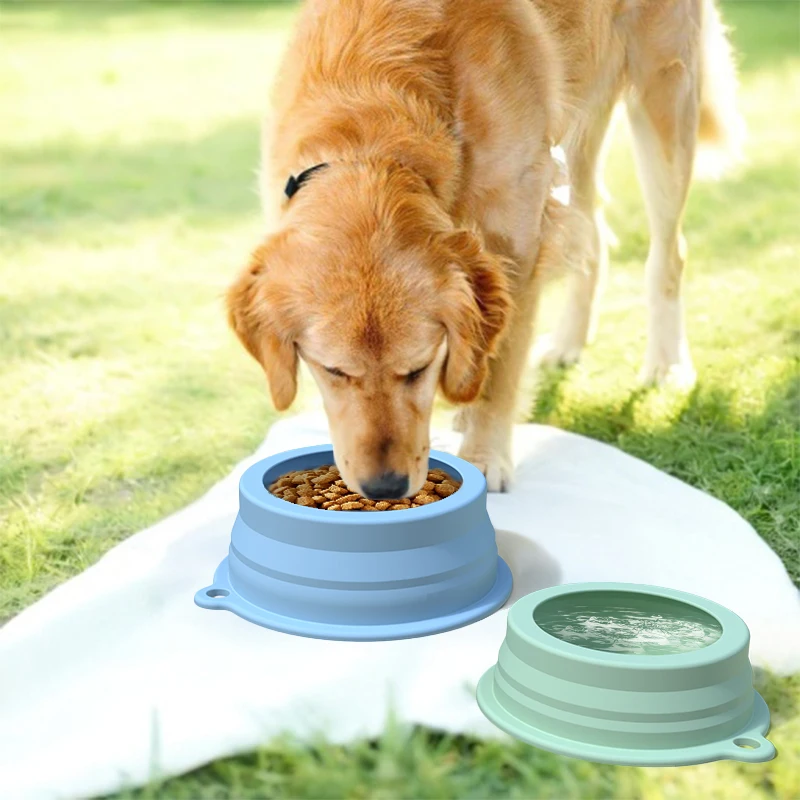 2-in-1 Collapsible Silicone Dog Travel Bowls  BPA Free Water Bowl No-Spill  Pet Food Water Feeder Bowl with Carabiner Clip