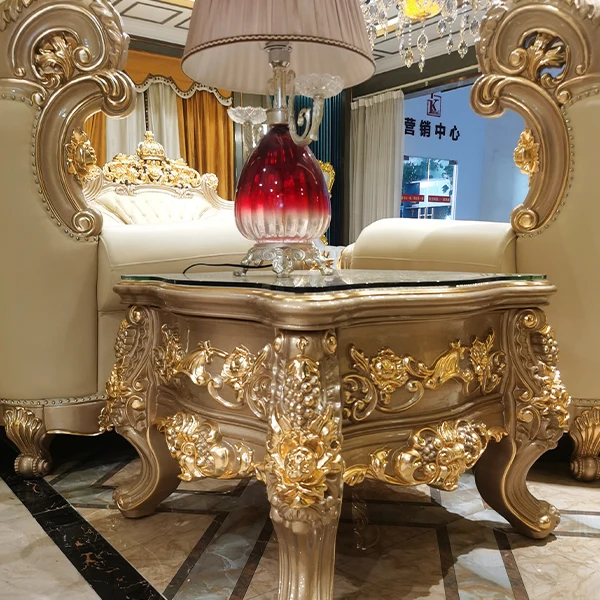 High end side table European Luxury royal golden carved wood living room side table furniture with drawer cabinet