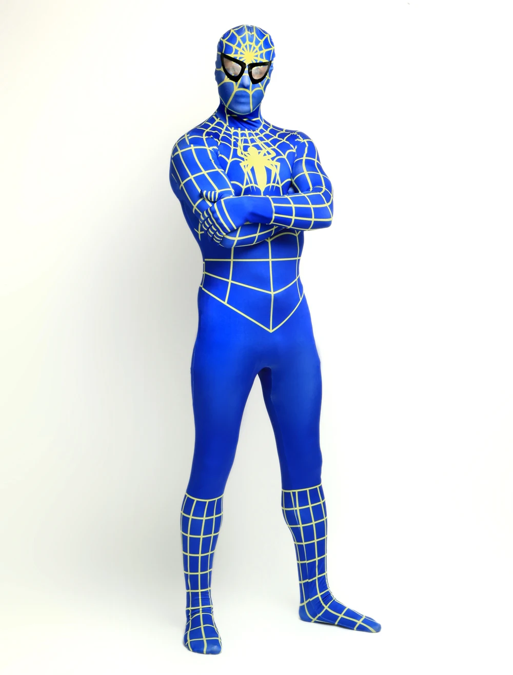  Темно-синий с золотой полосой лайкра спандекс костюм Человек-паук zentai для