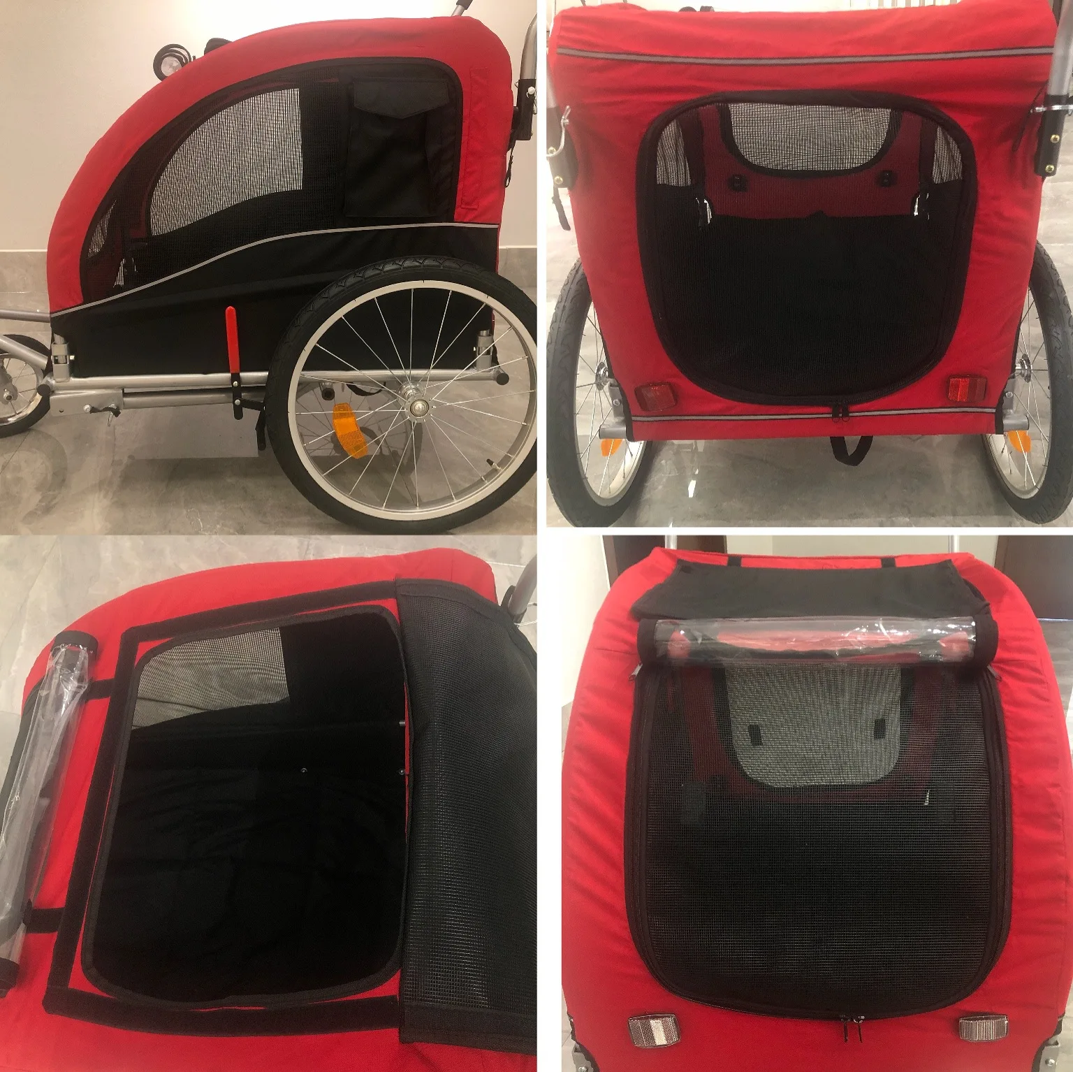 Foldable 2-in-1 Pet Dog Bike Trailer and Stroller with Suspension and Storage Pockets-Small size