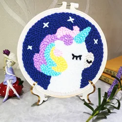 kids Home Decor DIY Landscape Rainbow Punch Needle Embroidery Kit With Hoop Punch Needle Cross Stitch Handwork Set