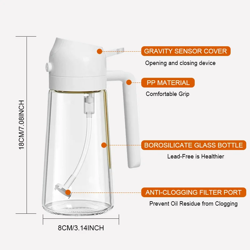 2 In 1 Kitchen Baking Olive Oil & Vinegar Spray Mister Bottle Oil Spray Bottle With Pour  Nozzle