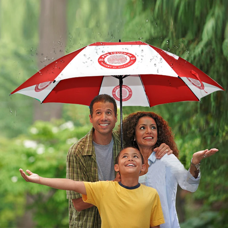 Коммерческий ручной открытый зонт для гольфа с индивидуальными логотипами, изготовленный на заказ двойной водонепроницаемый зонт для гольфа, ветрозащитный