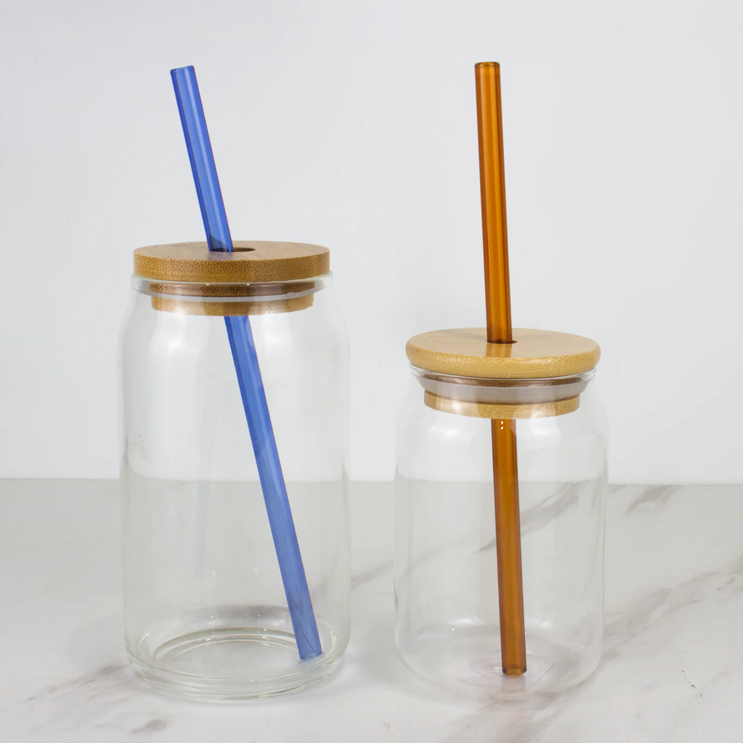 US Warehouse Wholesale Custom Logo Libbey 16oz Bamboo Lid with Straw Beer Can Beer Glasses Soda Cup Can Shape Glass