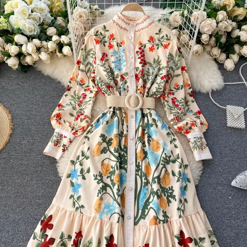 
Latest Women Bohemian Floral Print V- Neck Summer Beach Pretty Midi Dress Lady New Fashion 