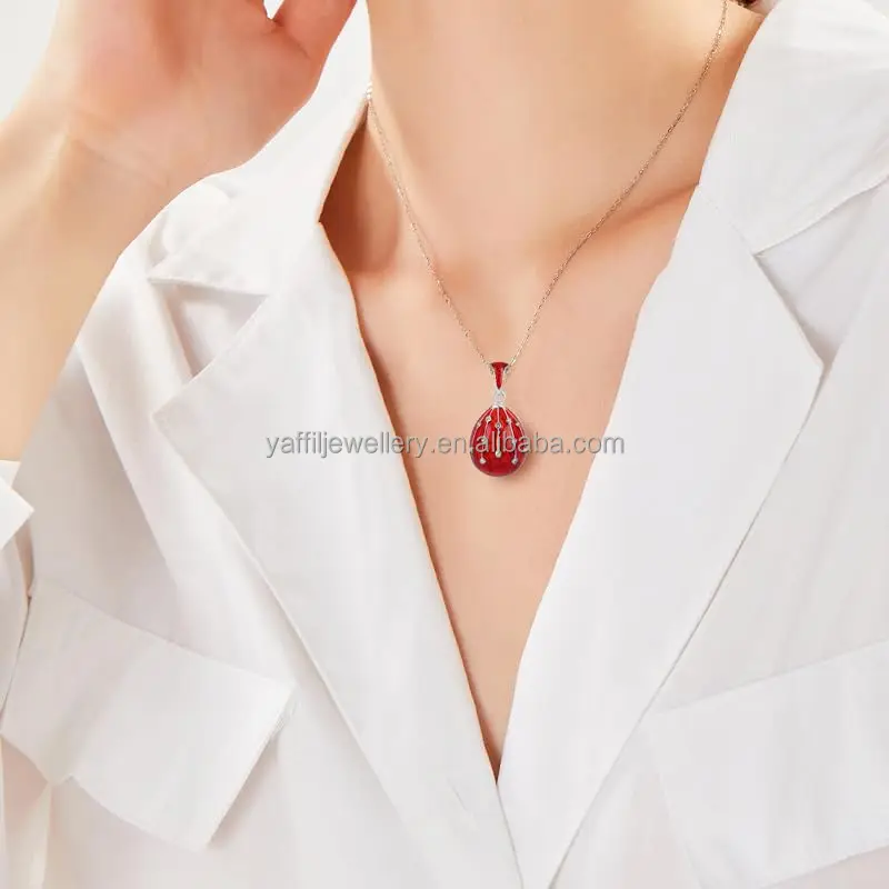 Hottest Jewelry Brass Enamel Handmade Russian Easter Vintage Egg Pendant Charm Crystal Rhinestone Necklace