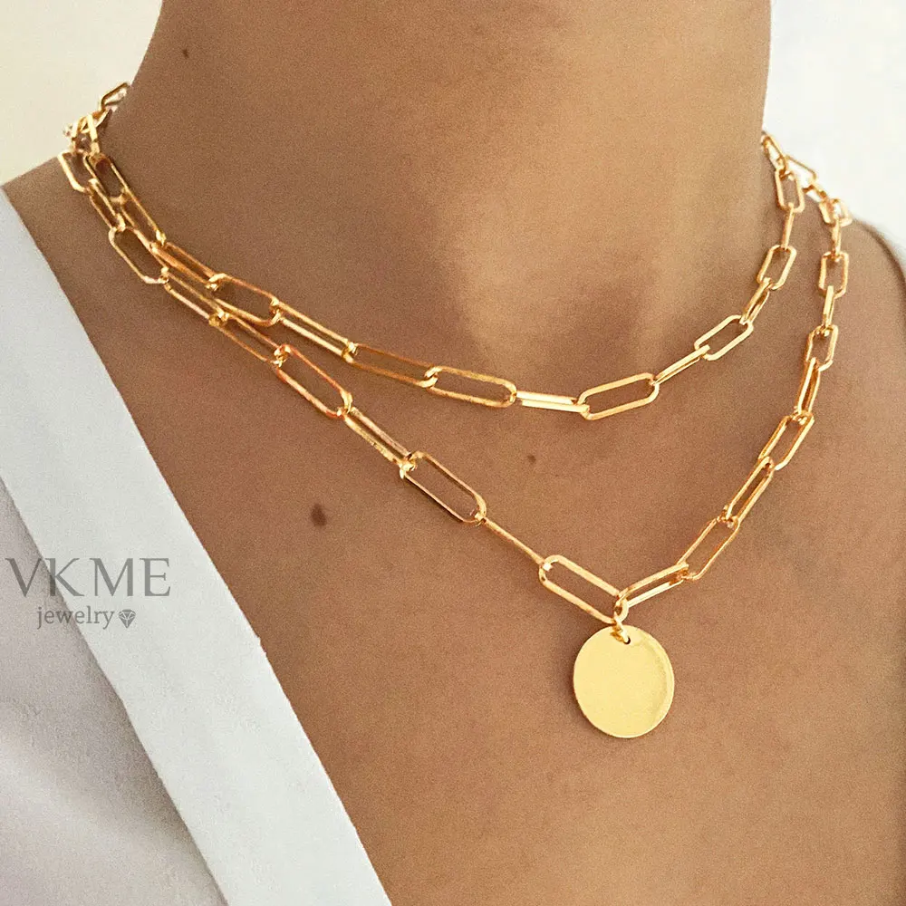VKME 2022 Fashion Trendy Double Layer Gold Necklace For Women Jewelry