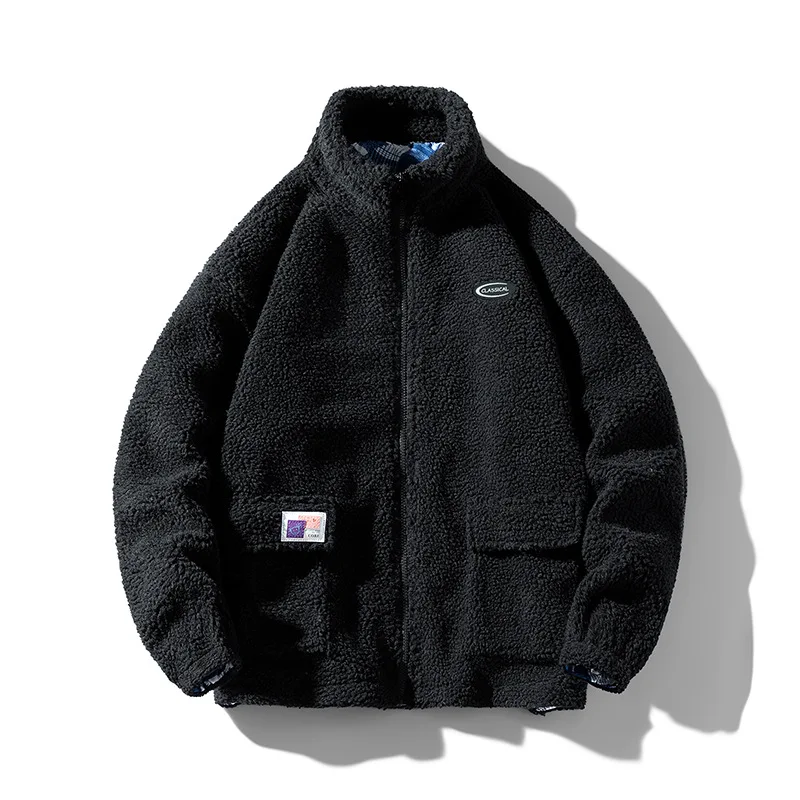 RTS Winter Warm Shaggy Wool Lamb Custom Logo Mens Sherpa Zip Up Fleece Jacket