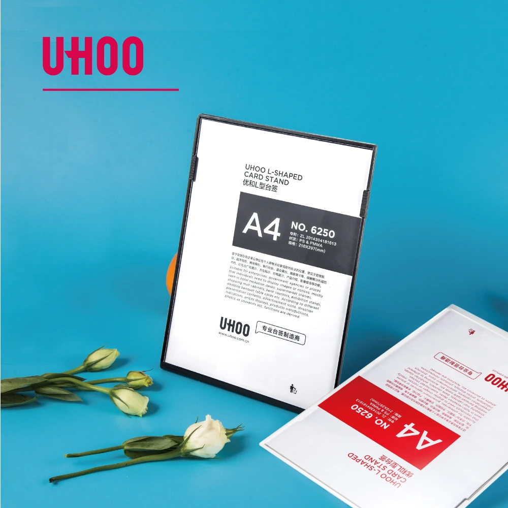 
Hot sale A4 vertical L shape clear acrylic plate display stand 