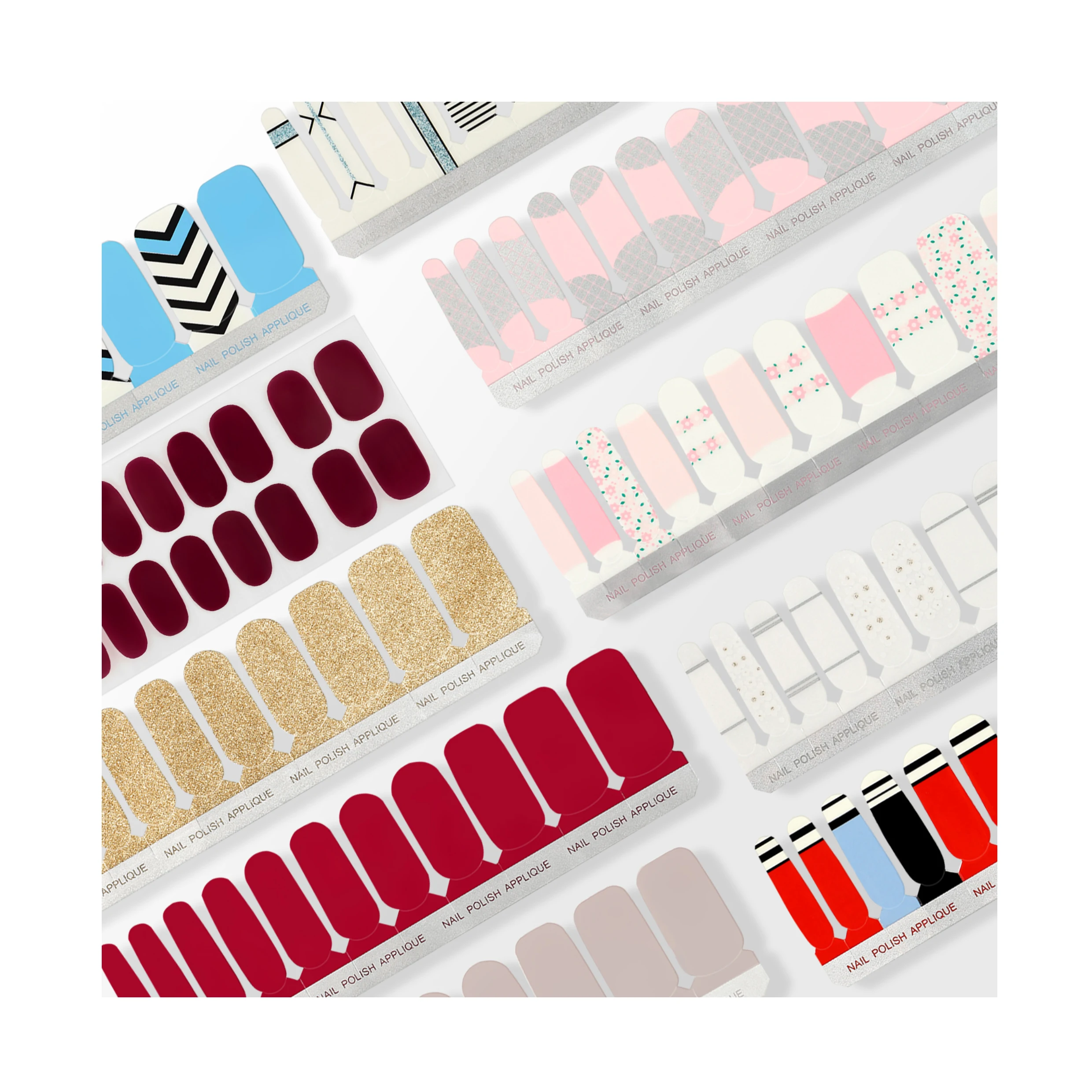 Long lasting Full Wraps Semi-cured Nail Glue Stickers Gel Nail Sticker No Need UV Lamp Cure DIY Decoration Custom Logo