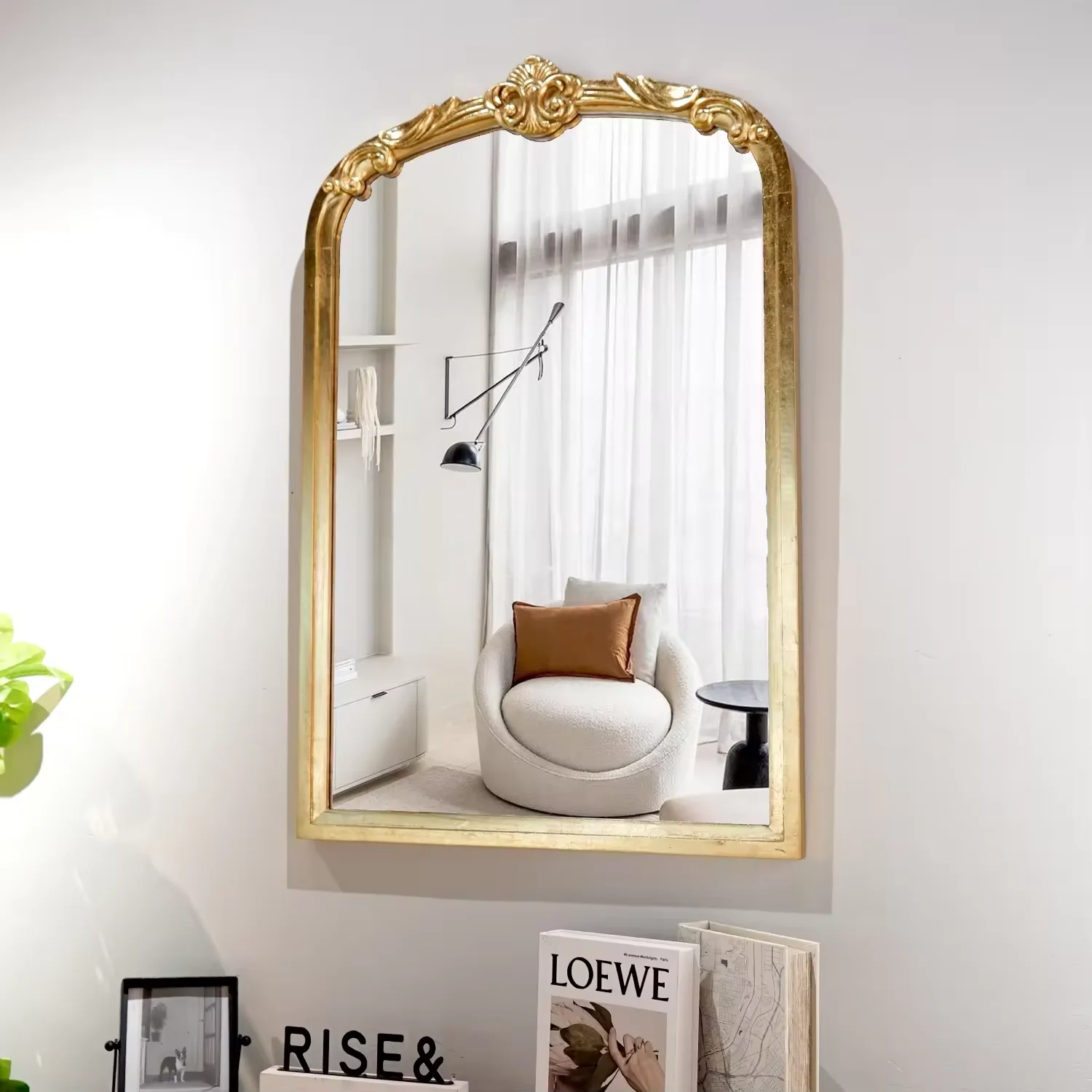 Luxury Design French Mirror Gold Metal Frame Wall Mirror Modern Decor Arch Decorative Hanging Metal Wall Mirror