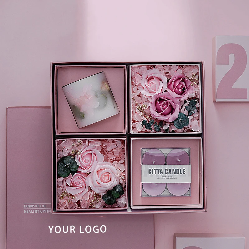 Immortal flower dried flower scented candle Luxury gift box set for Wedding decoration tabletop ornaments with hand ceremony