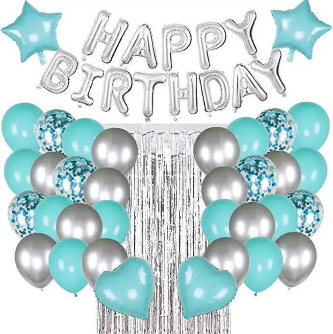  202101 Wholesale Blue silver aluminum latex confetti baby shower Balloon star heart balloon birthday party supplies