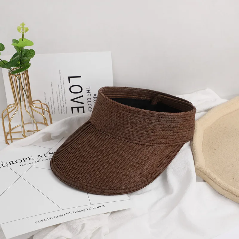 Top open foldable bulk sun paper straw women beach summer hats visor