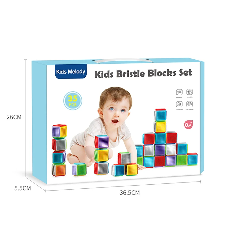 Kidsmelody Bristle Shape 3D Building Blocks Baby Sensory Blocks STEM Toy Set Educational blocks For kids 35pcs