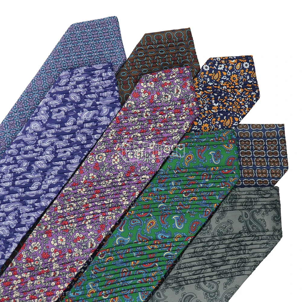 100 Polyester Fancy Pleated Floral Neckties Geometric Paisley Tie Wedding Printed Ties For Men