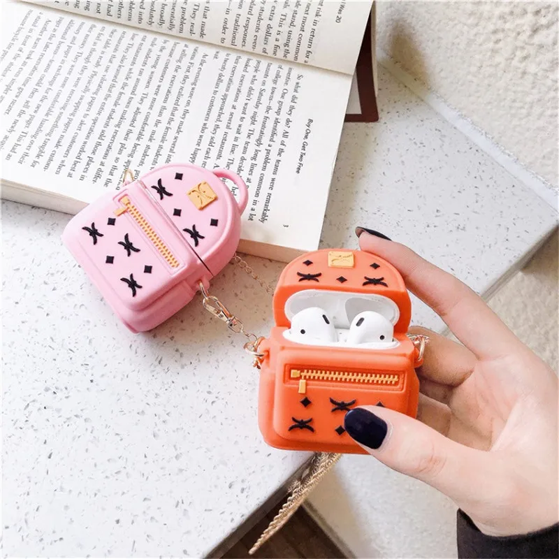 Luxury Brand 3D Cute Cartoon Diagonal Bag Silicone Earphone Cases For Airpods 3 2 1 Pro Charging Protective Box With Metal Chain