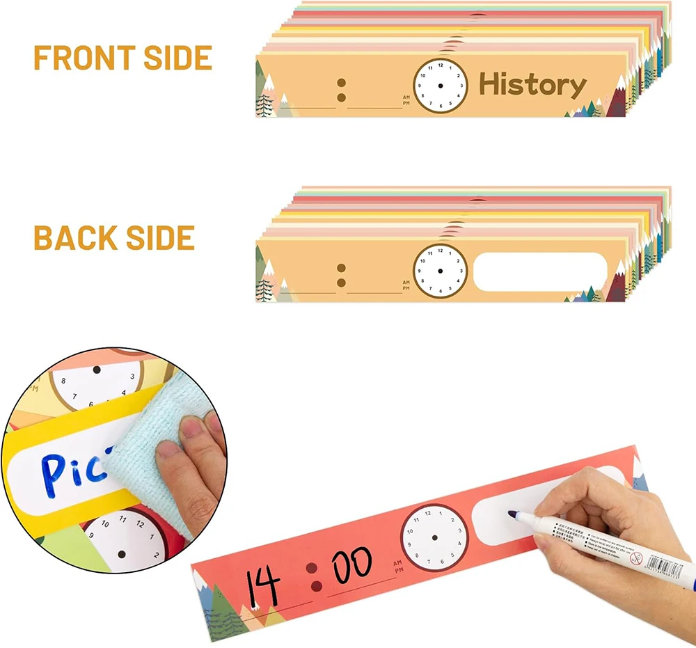 Daily Schedule Pocket Chart 13+1 Pockets Reusable Cards Classroom Pocket Charts with 2 Hangers