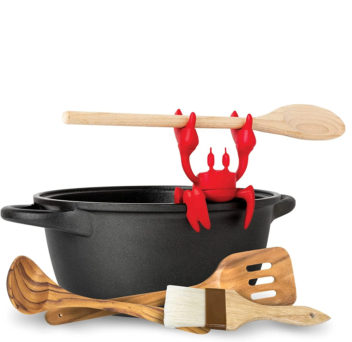 OEM/ODM Red The Crab Silicone Utensil Rest Silicone Spoon Rest Kitchen Pot Grill Utensil Holder Steam Releaser Crab Spoon Holder